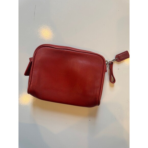 Coach Handbags - Vintage Coach Red Leather Zip Cosmetic Travel Case Bag (1980’s- 1990’s)